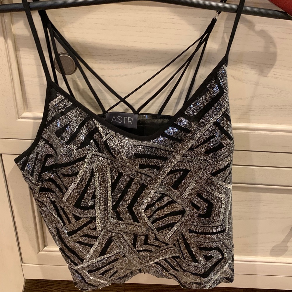 ASTR top: silver & black tank